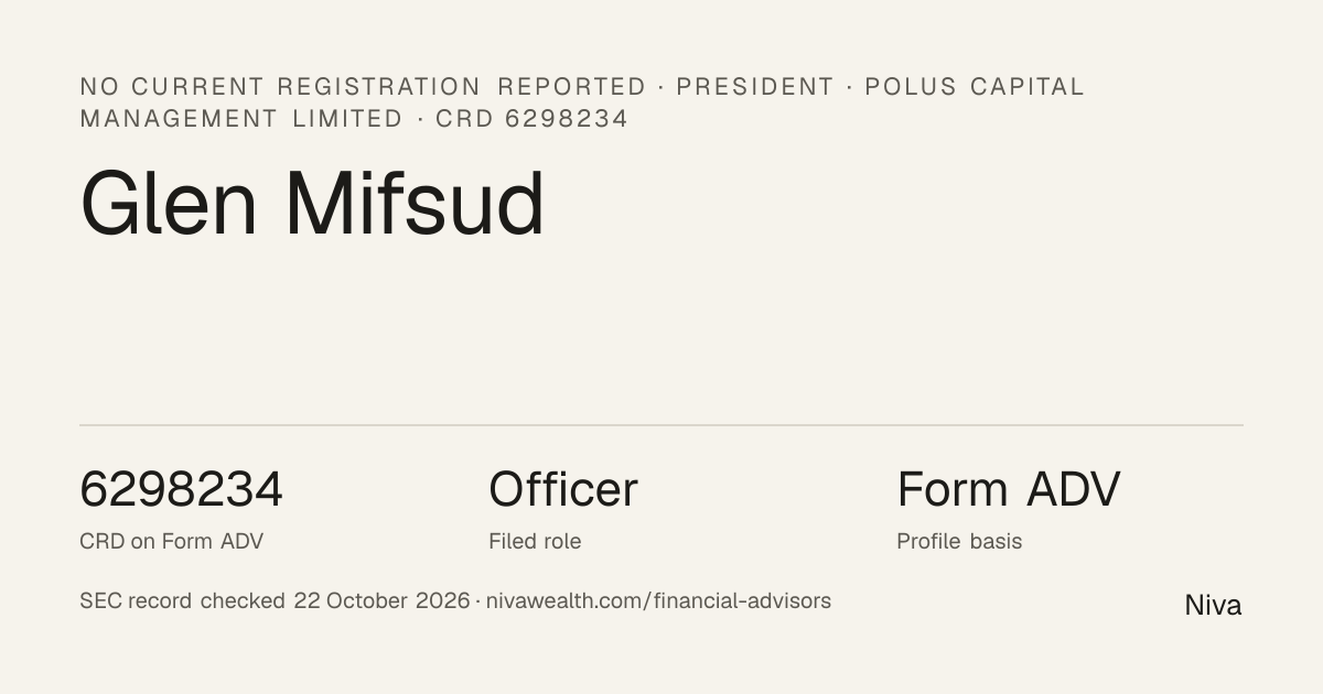 Glen Mifsud, President of Polus Capital Management Limited | Niva